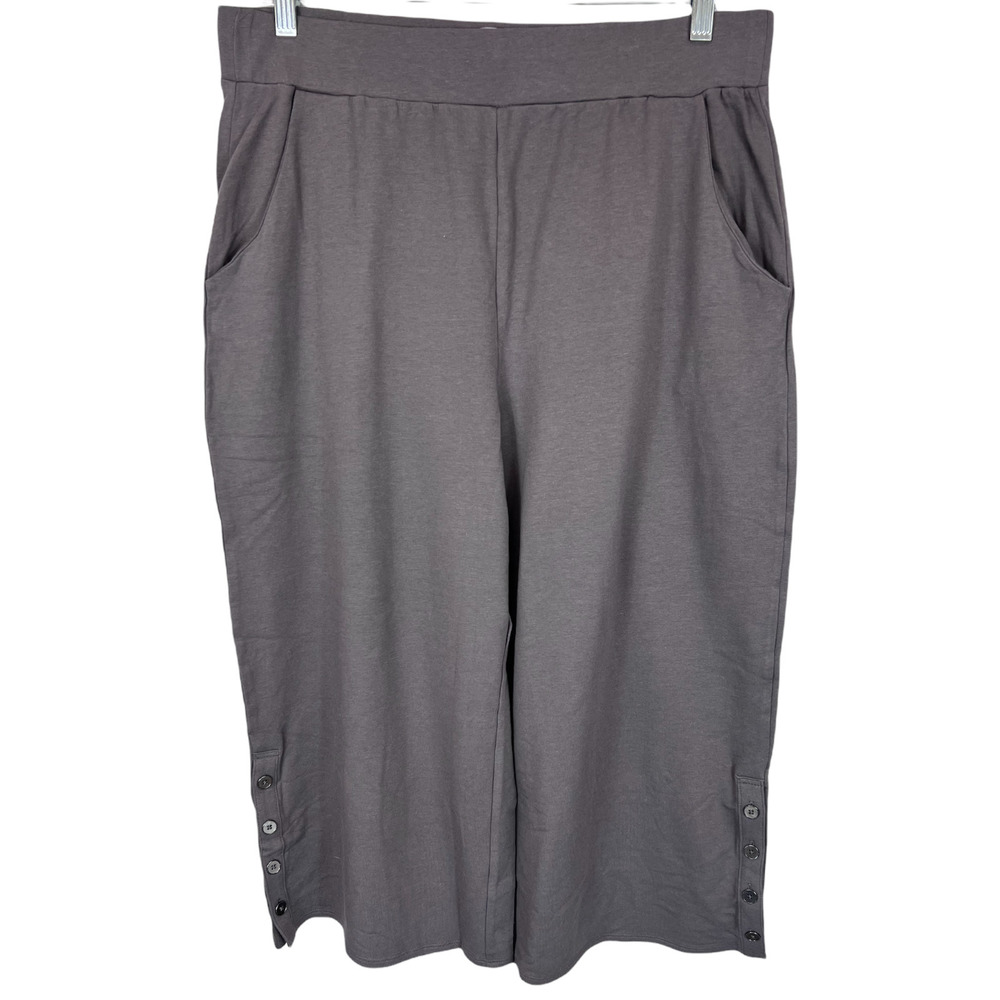 Lisa Rinna Collection Women's Culottes with Hem Detail Solid Slate Large Size